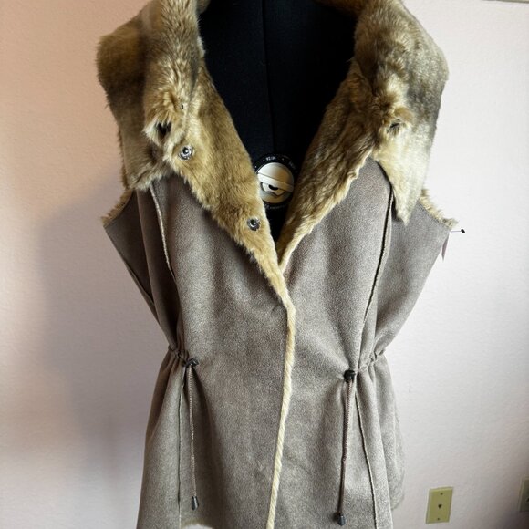 Alberto Makali Suede and Faux Fur Vest Cinch Waist XL - Picture 5 of 10